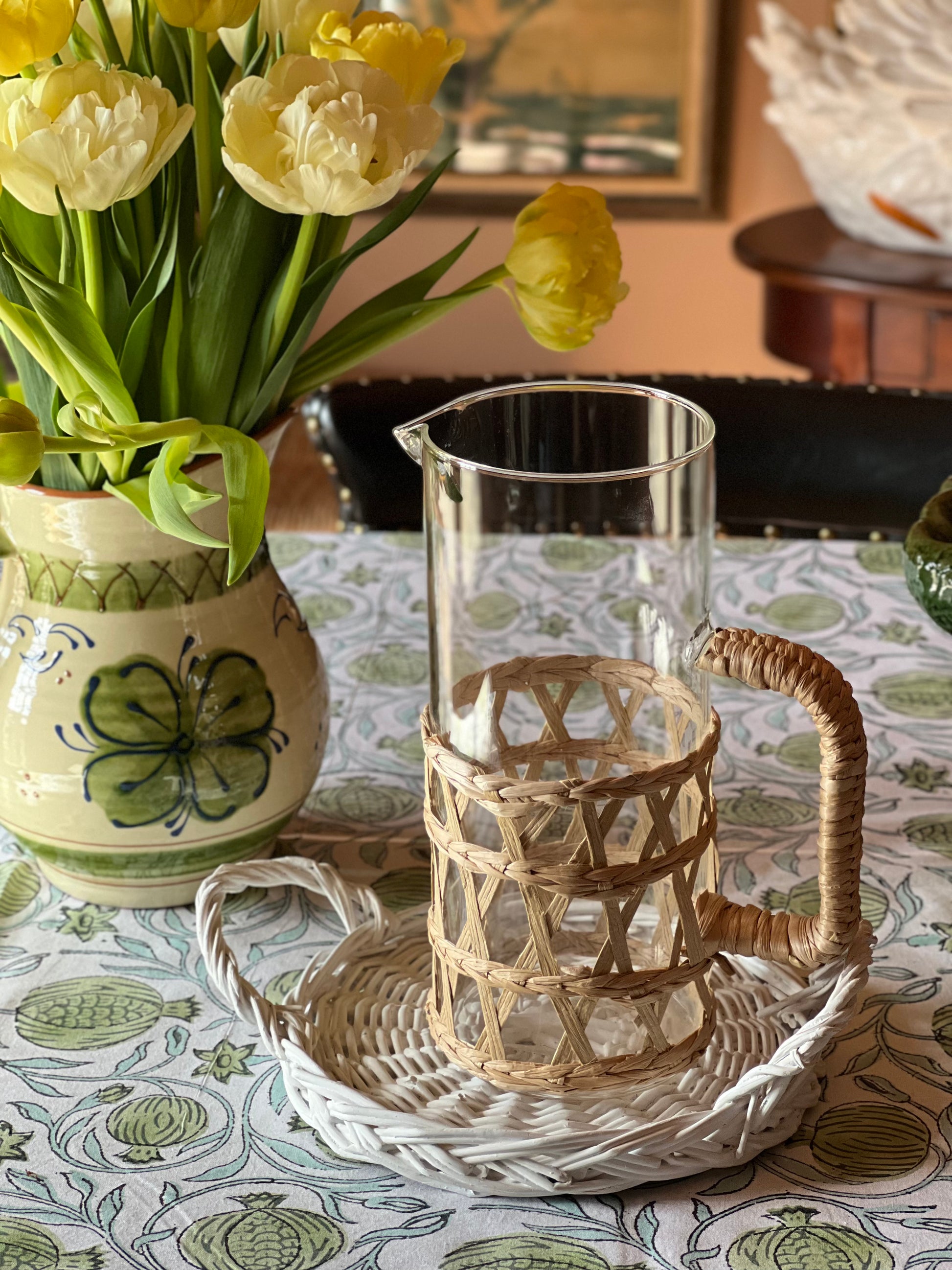 Small White Wicker Vintage Tray