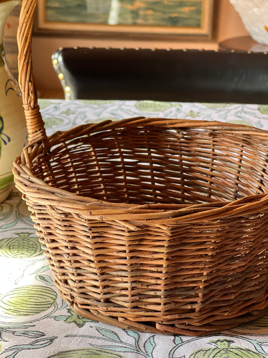 Round Vintage Woven Willow Basket with Handle