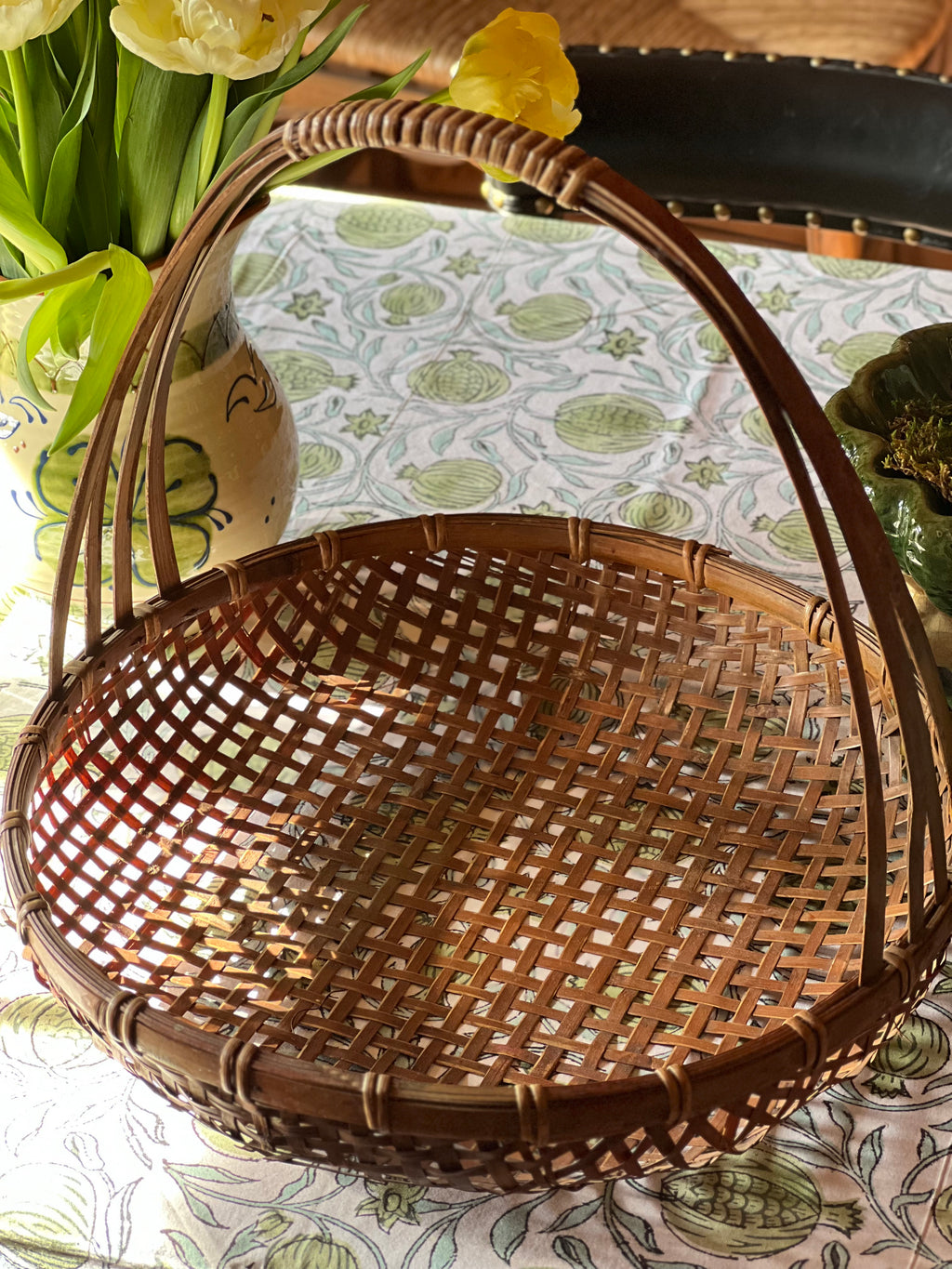 Vintage Single Handle Basket with Caned Bottom