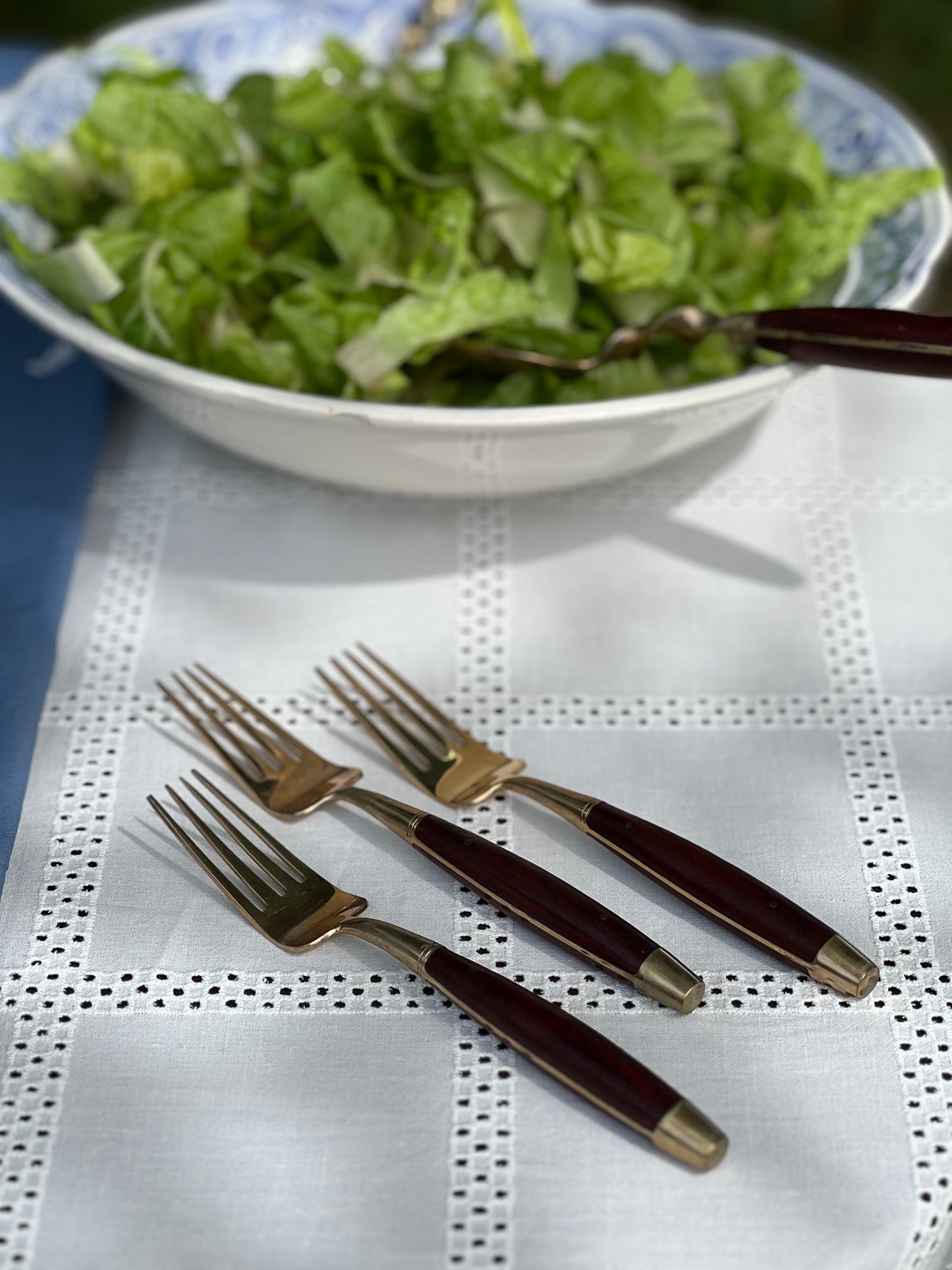 James Bangkok Thailand Brass & Teak Set of 4 Dinner Forks