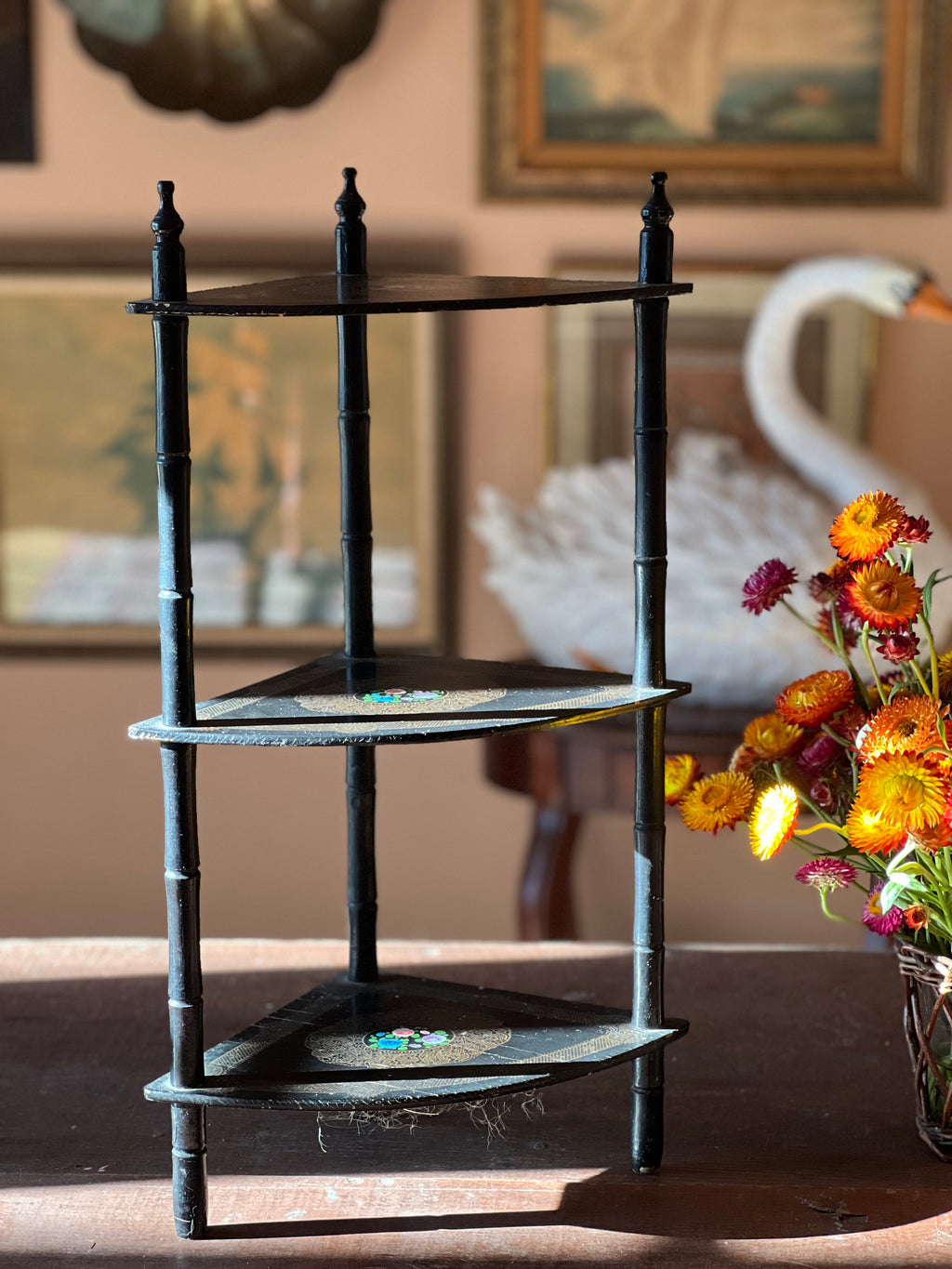 Vintage Black Corner Shelf