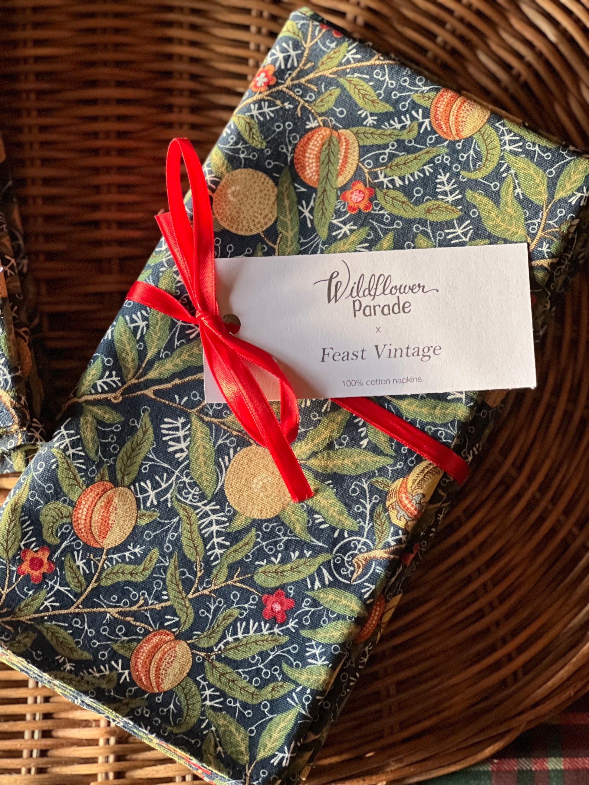 Set of 4 Multicolor William Morris Print Napkins Hand Made by Wildflower Parade x Feast Vintage