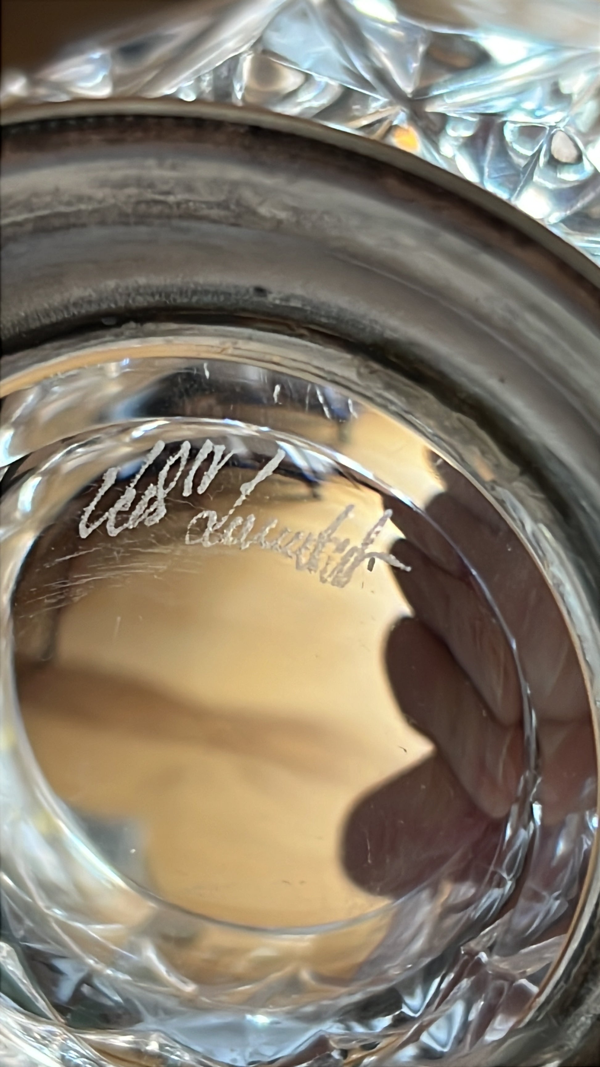 Vintage Val St. Lambert Crystal & Silver Rim Creamer & Sugar Bowl Set