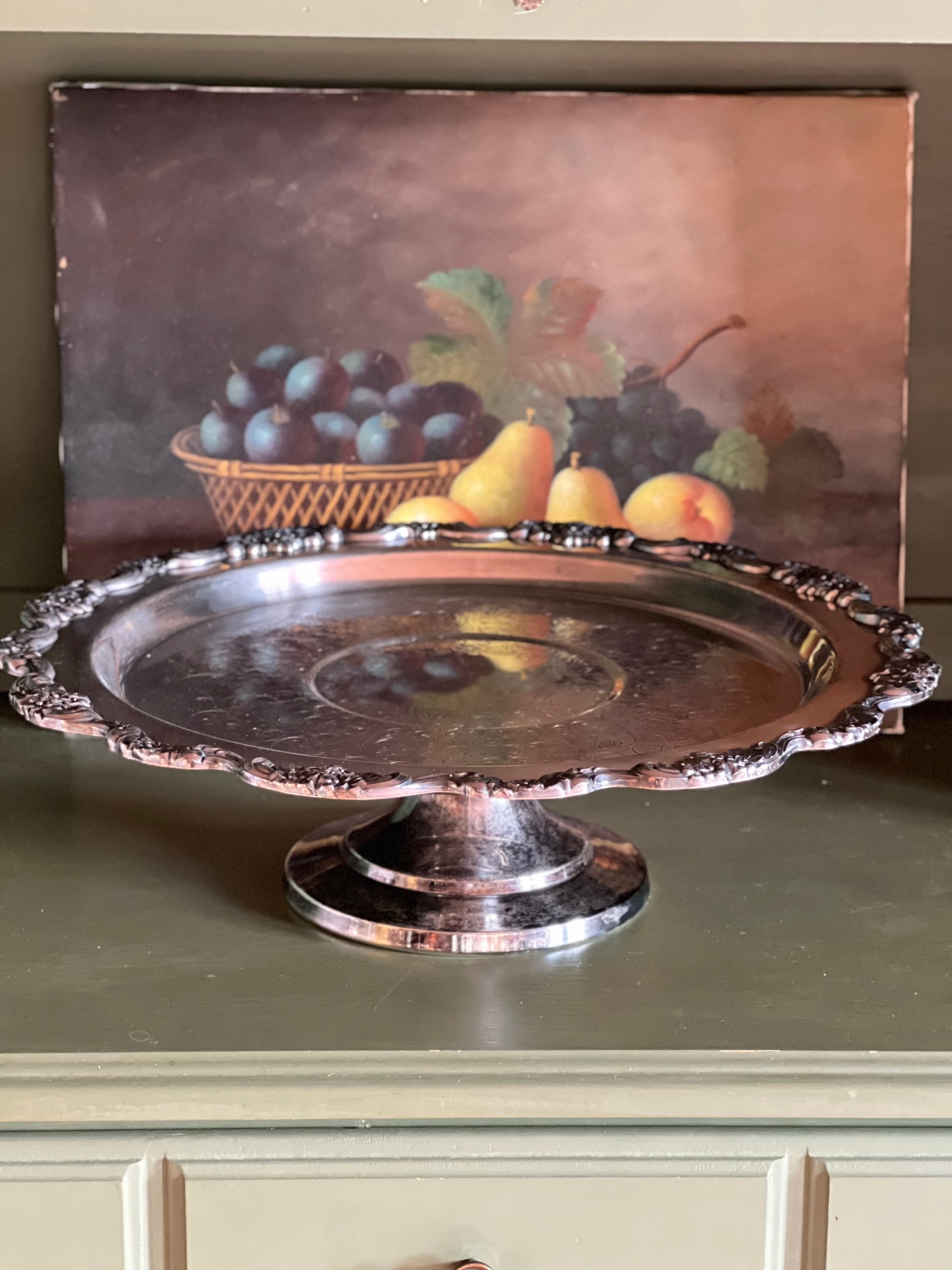 Vintage Poole Silver Lancaster Rose Cake Stand