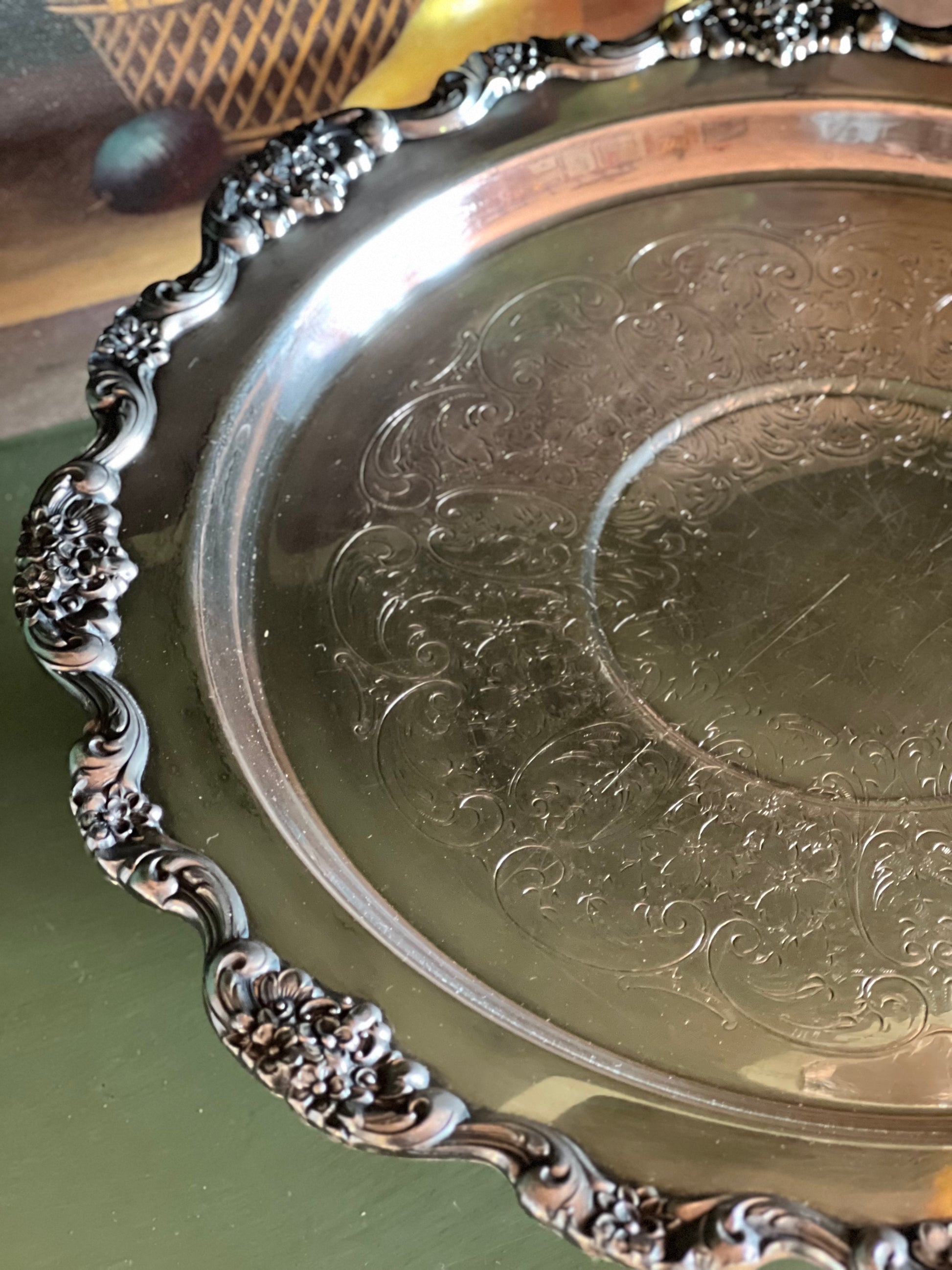 Vintage Poole Silver Lancaster Rose Cake Stand