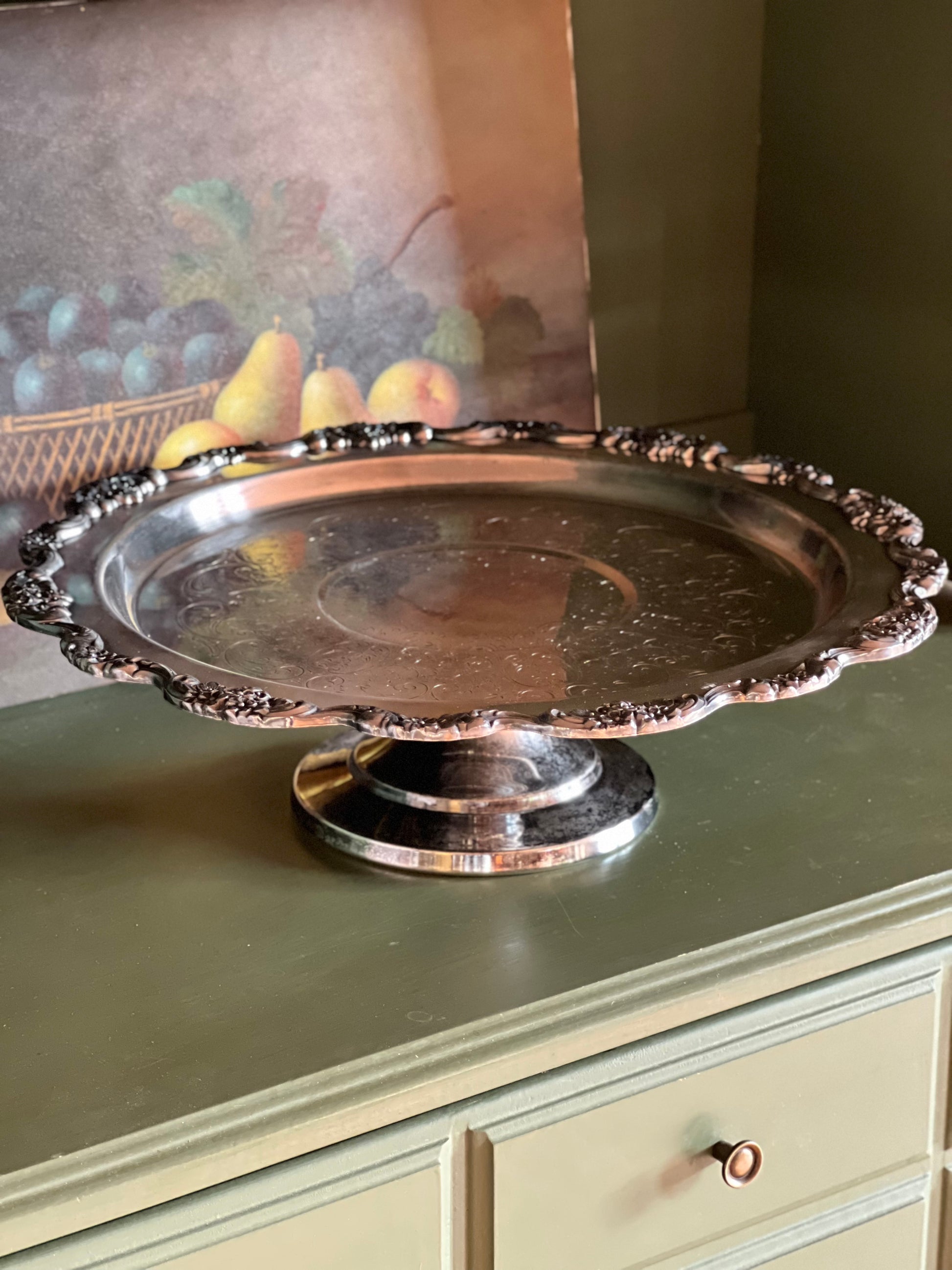 Vintage Poole Silver Lancaster Rose Cake Stand