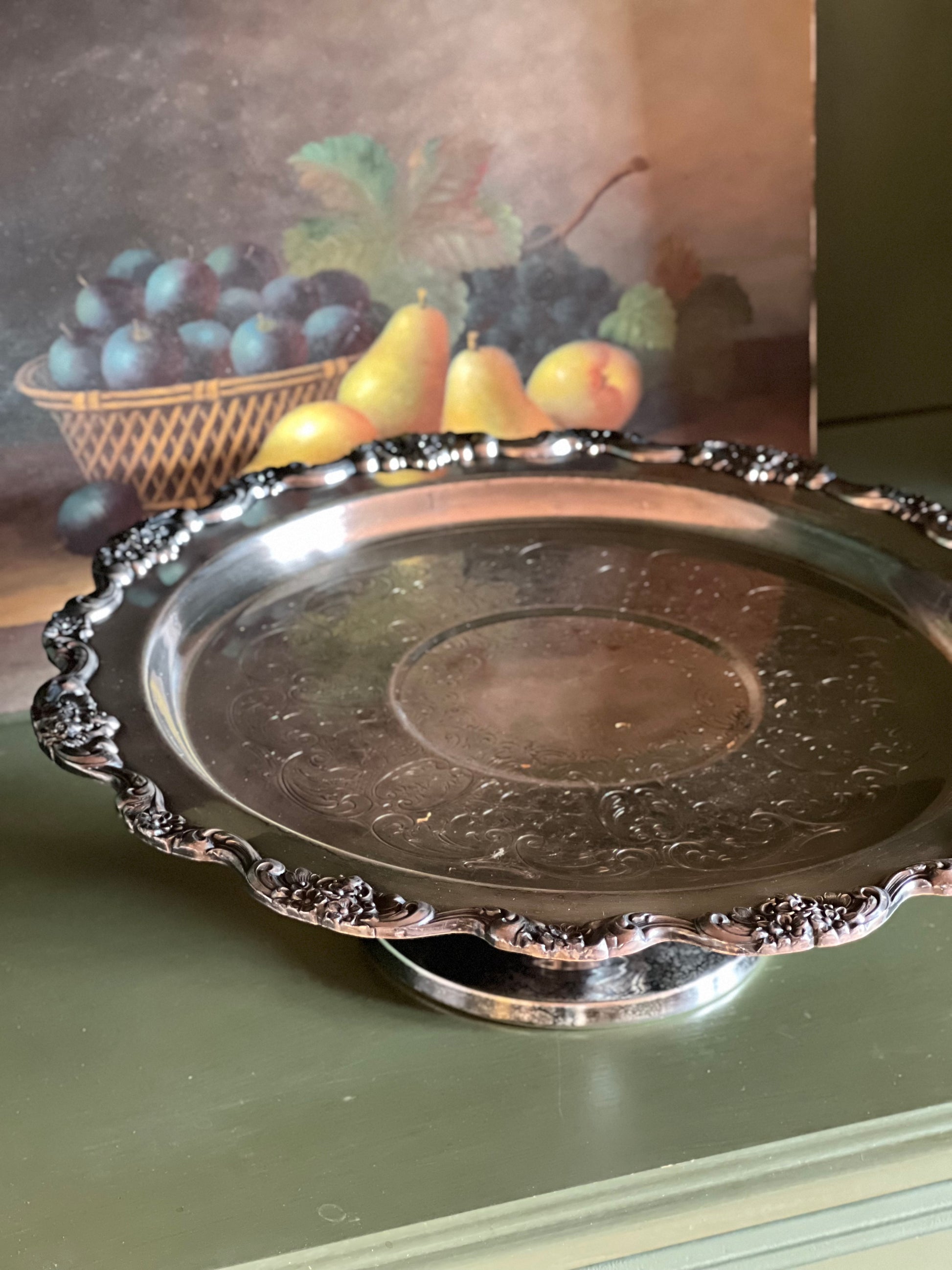 Vintage Poole Silver Lancaster Rose Cake Stand