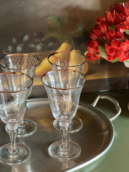 Vintage Crystal Silver Rim Wine Glass