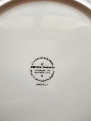 Johnson Brothers England maker’s mark on vintage Regency ironstone dinner plate