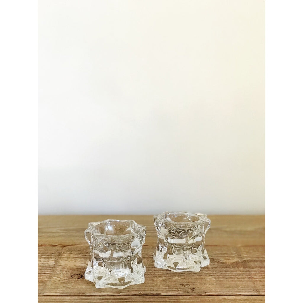 Vintage Pair of Star Shape Glass Taper Candleholders