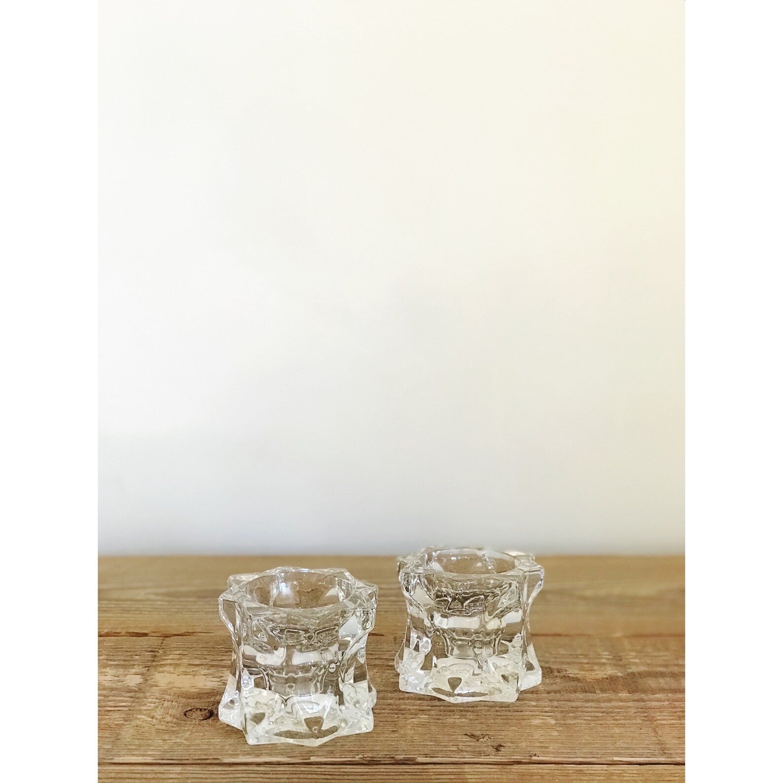 Vintage Pair of Star Shape Glass Taper Candleholders