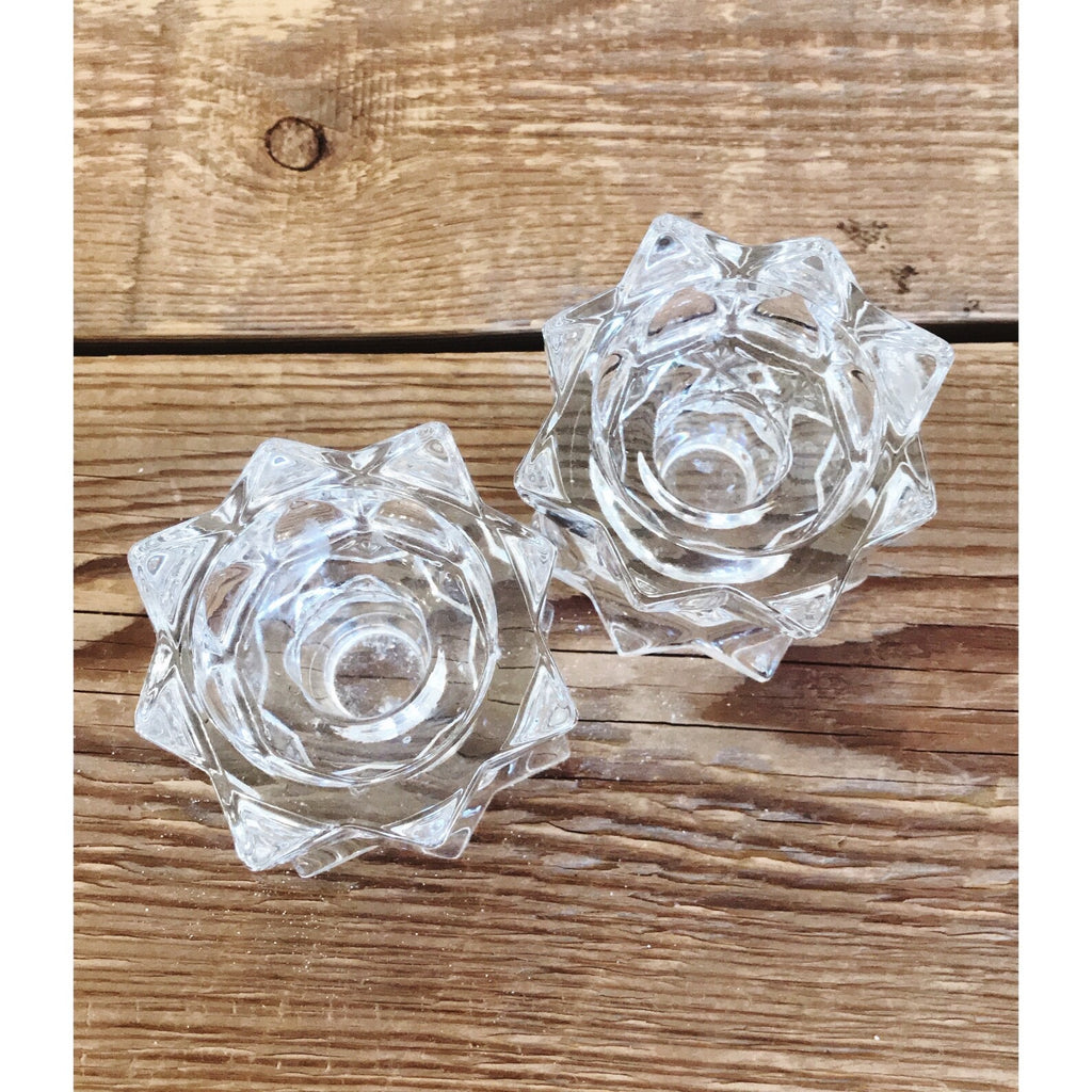 Vintage Pair of Star Shape Glass Taper Candleholders