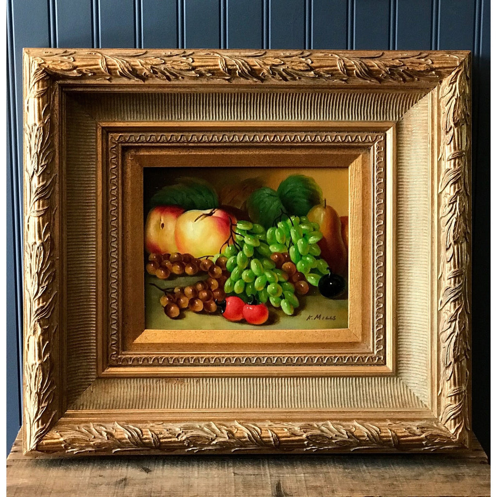 vintage still life of fruit in a gold gilt frame