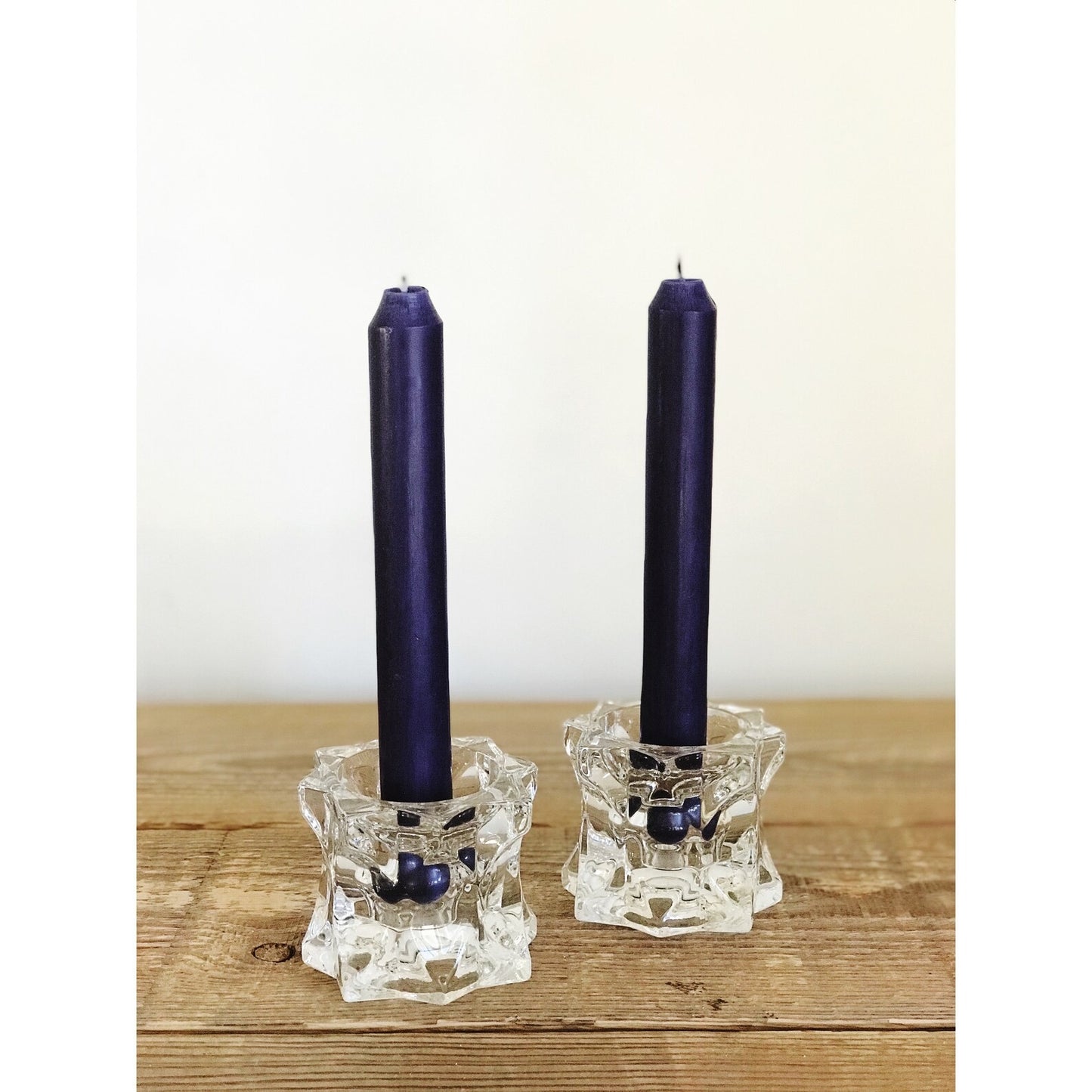 Vintage Pair of Star Shape Glass Taper Candleholders