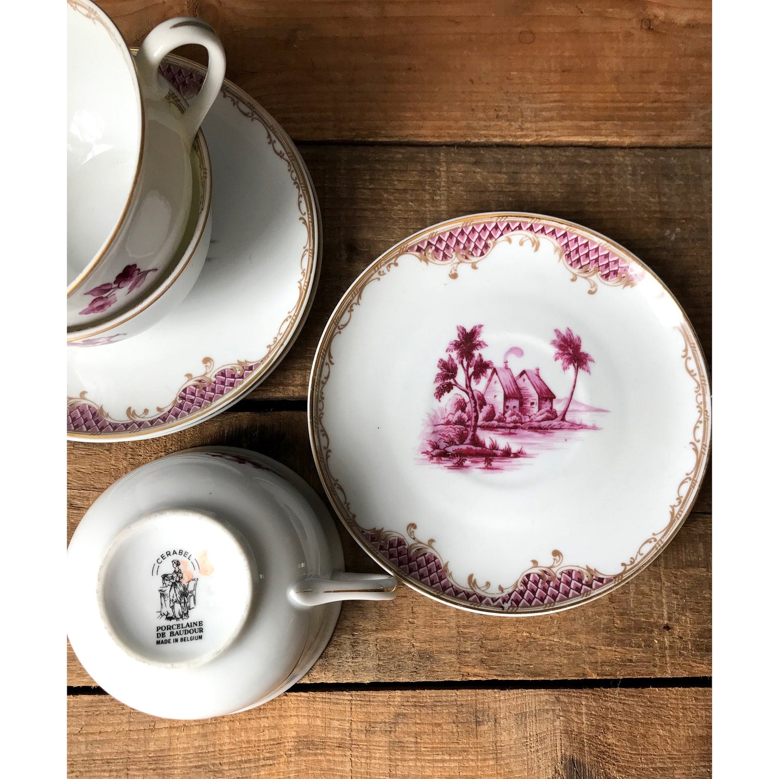 Vintage Cerabel Porcelaine De Baudour Tea Cup & Saucer Set