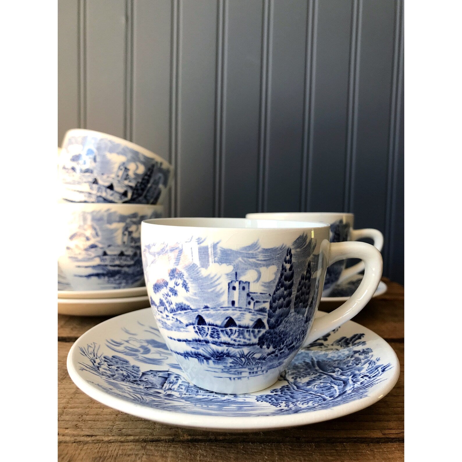 Enoch Wedgwood Countryside Blue Vintage Teacup & Saucer Set