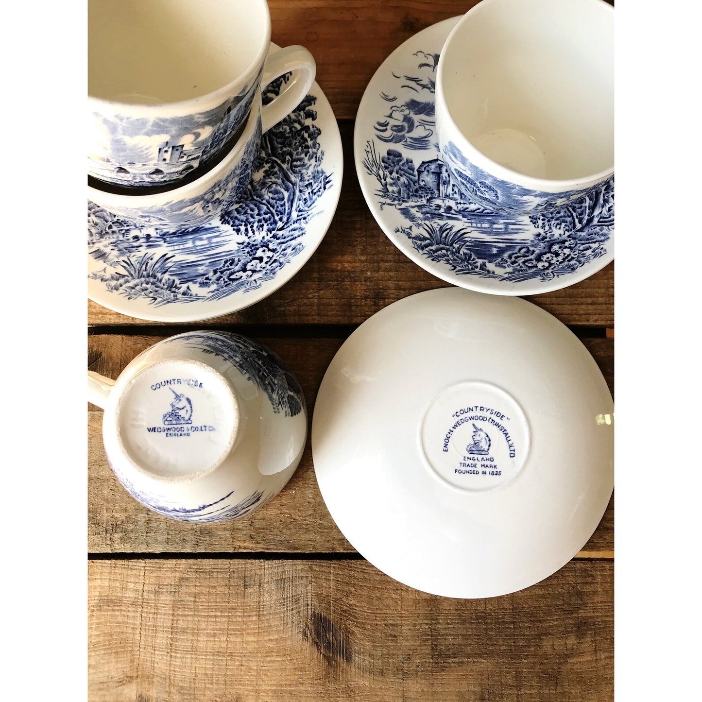 Enoch Wedgwood Countryside Blue Vintage Teacup & Saucer Set