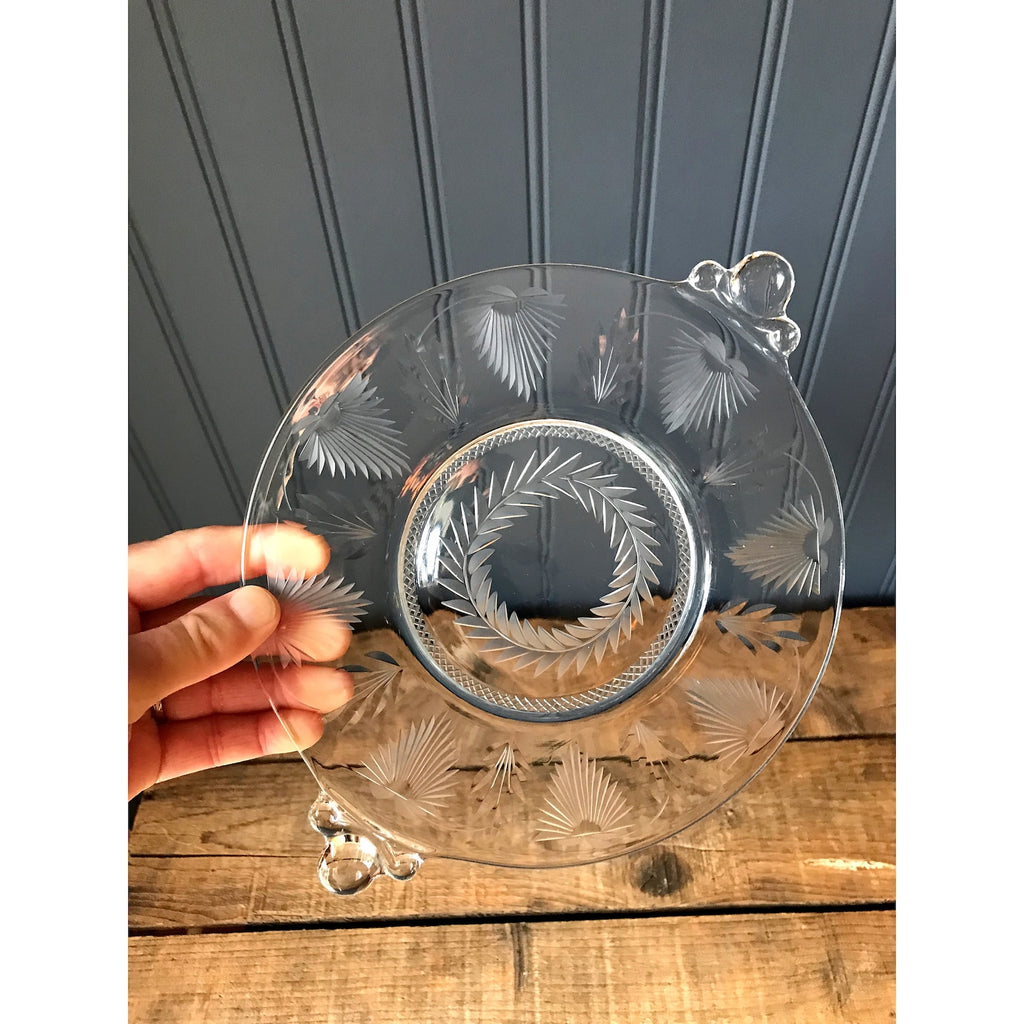Vintage Etched Glass Cake Plate