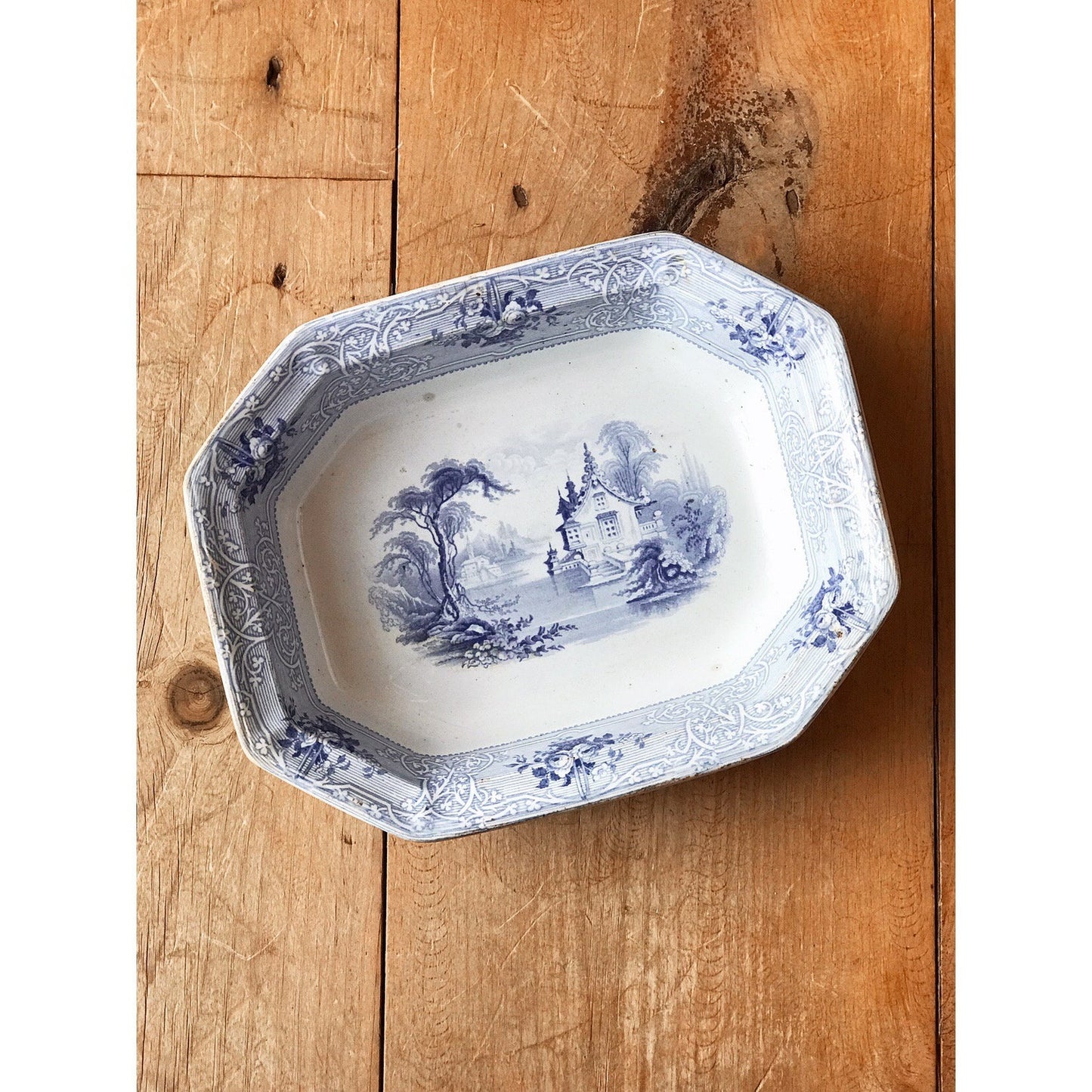 J.Meir & Son Ironstone Roselle Blue Transferware Serving Bowl