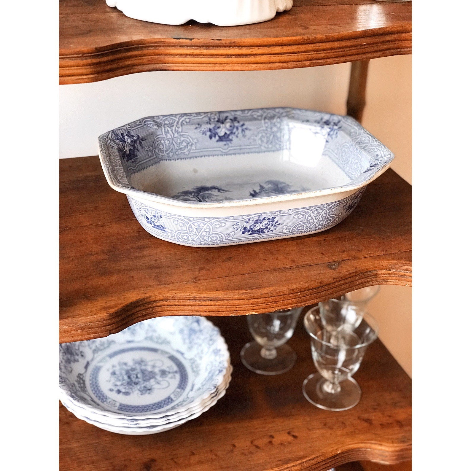 Antique J.Meir & Son Ironstone Roselle Blue Transferware Serving Bowl