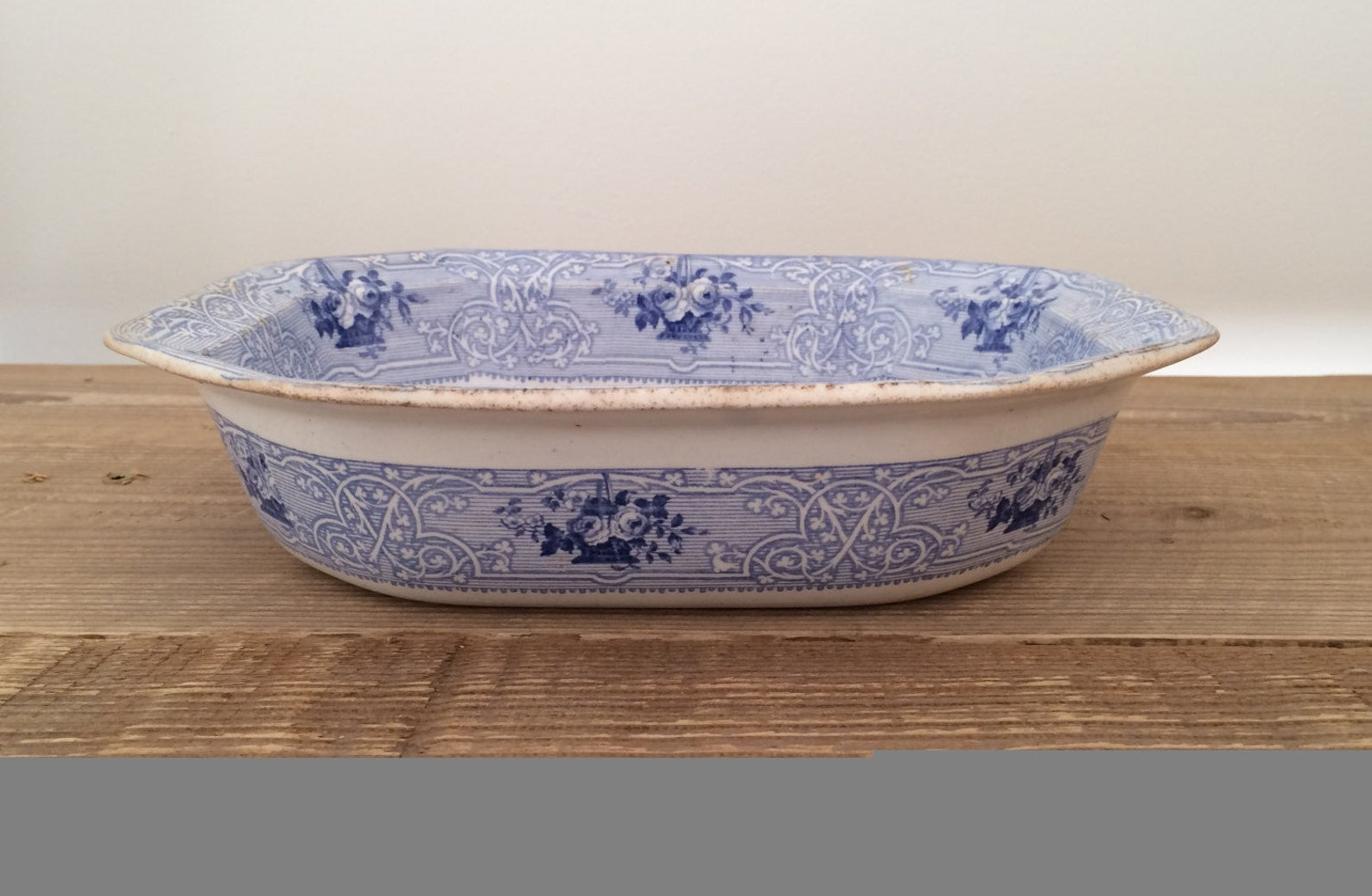 Antique J.Meir & Son Ironstone Roselle Blue Transferware Serving Bowl