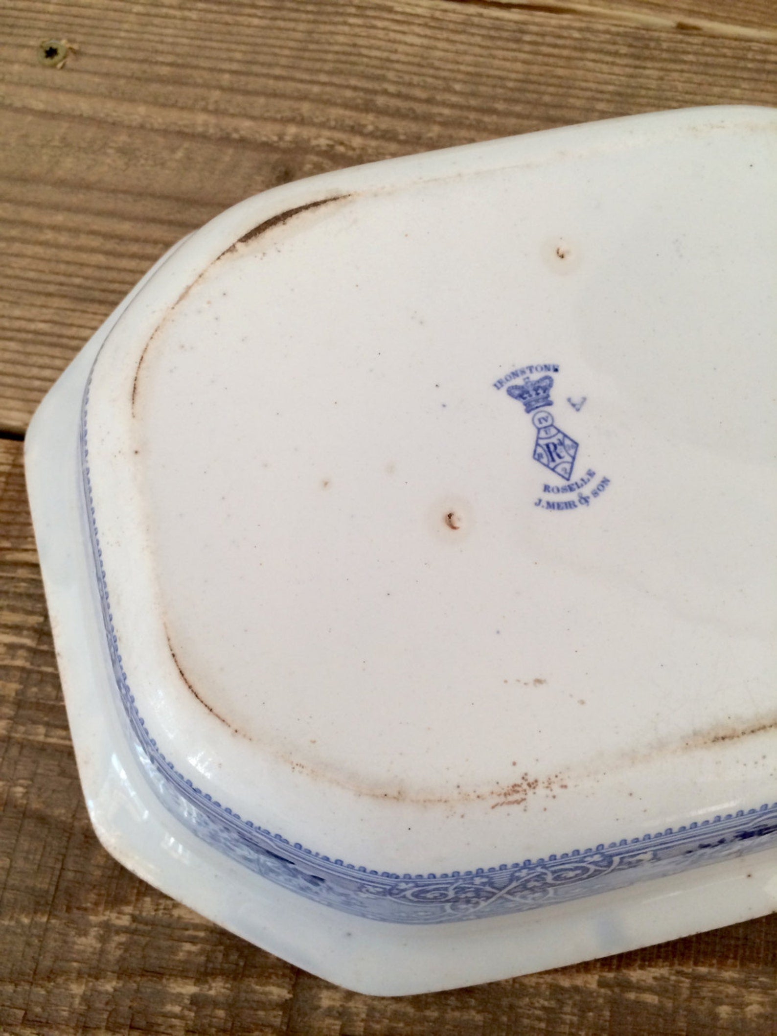 Antique J.Meir & Son Ironstone Roselle Blue Transferware Serving Bowl