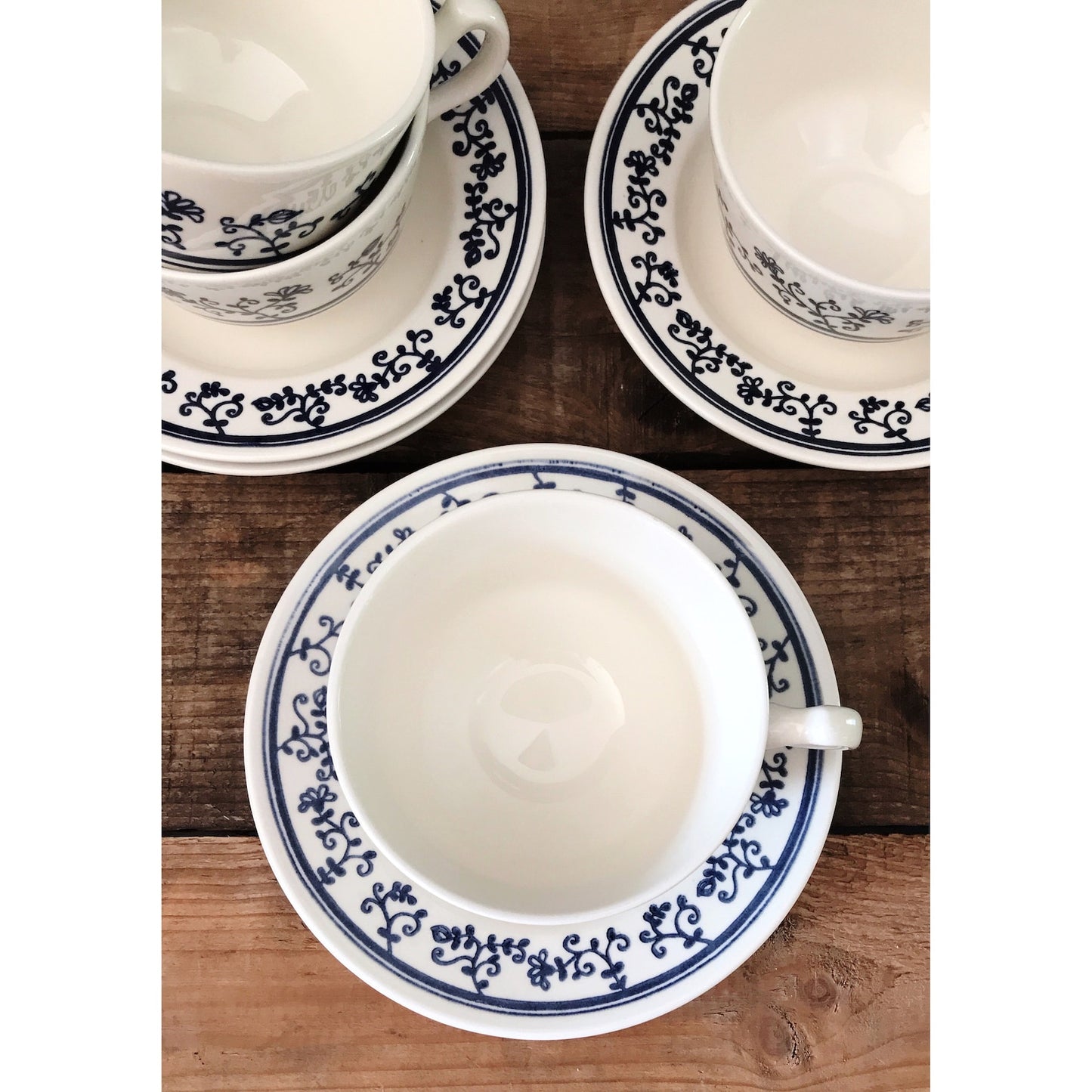 Navy Blue Transferware Flat Cup & Saucer Set