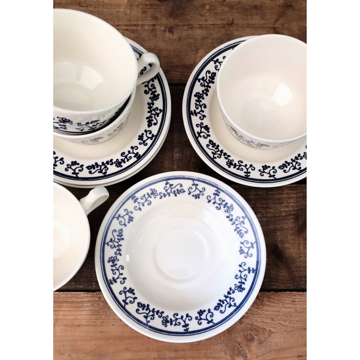 Navy Blue Transferware Flat Cup & Saucer Set