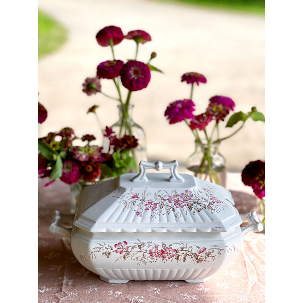 Vintage Dianthus Ribbed Wedgwood & Co Floral Tureen