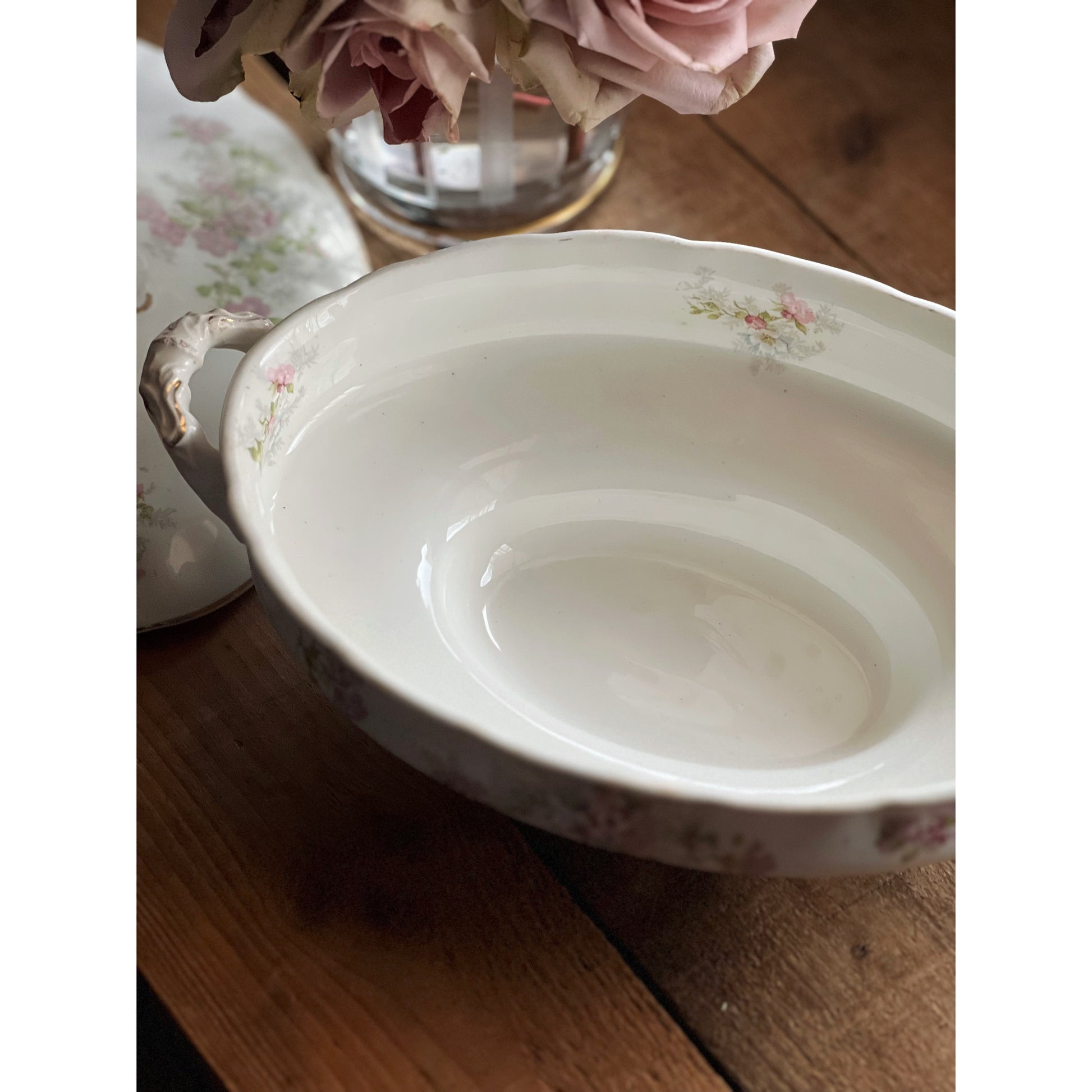 Vintage Anchor Pottery Semi Porcelain Oval Covered Vegetable Bowl