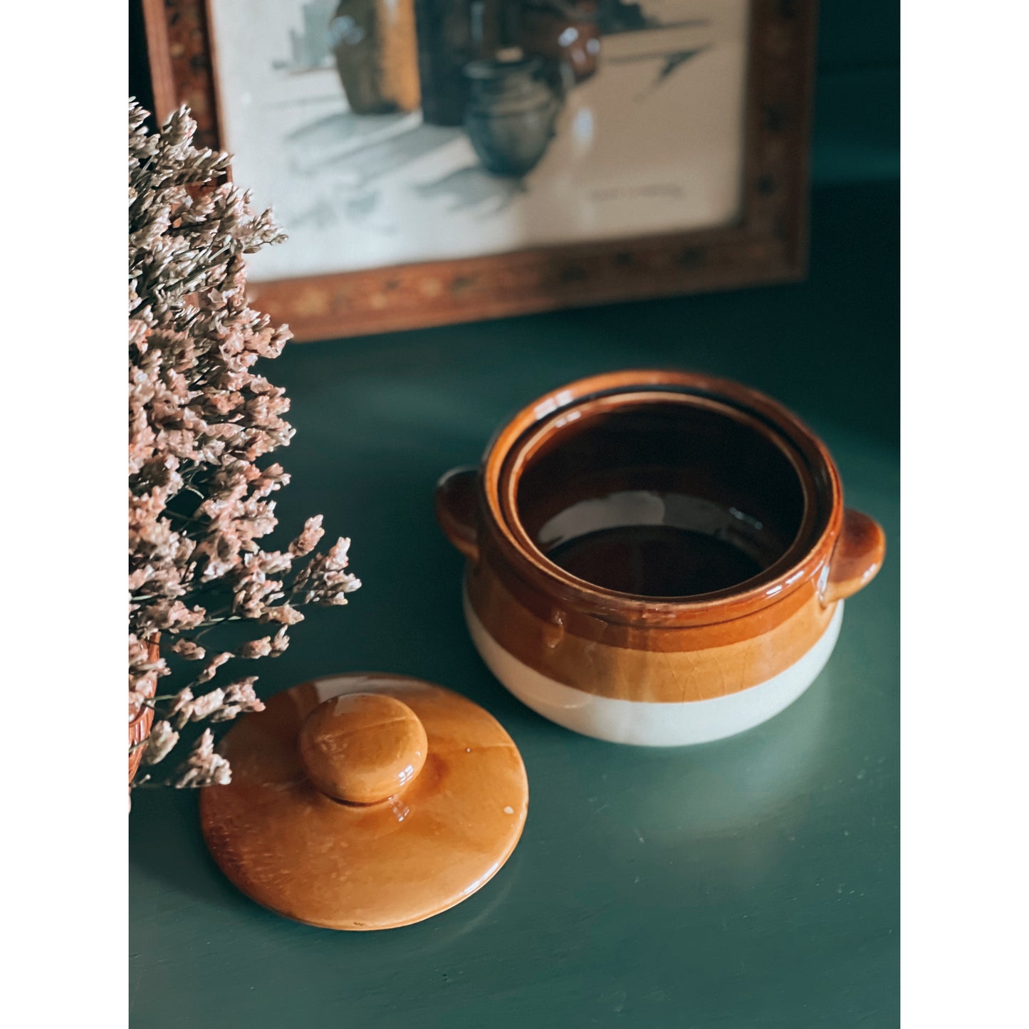 Vintage Caramel Stoneware Soup Bowl / Soup Crock with Lid