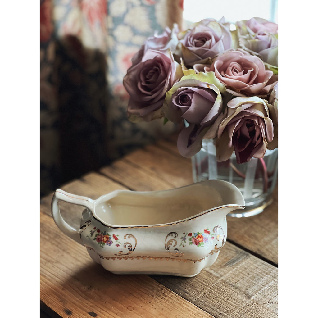 Vintage Steubenville Ivory Floral Gravy Boat