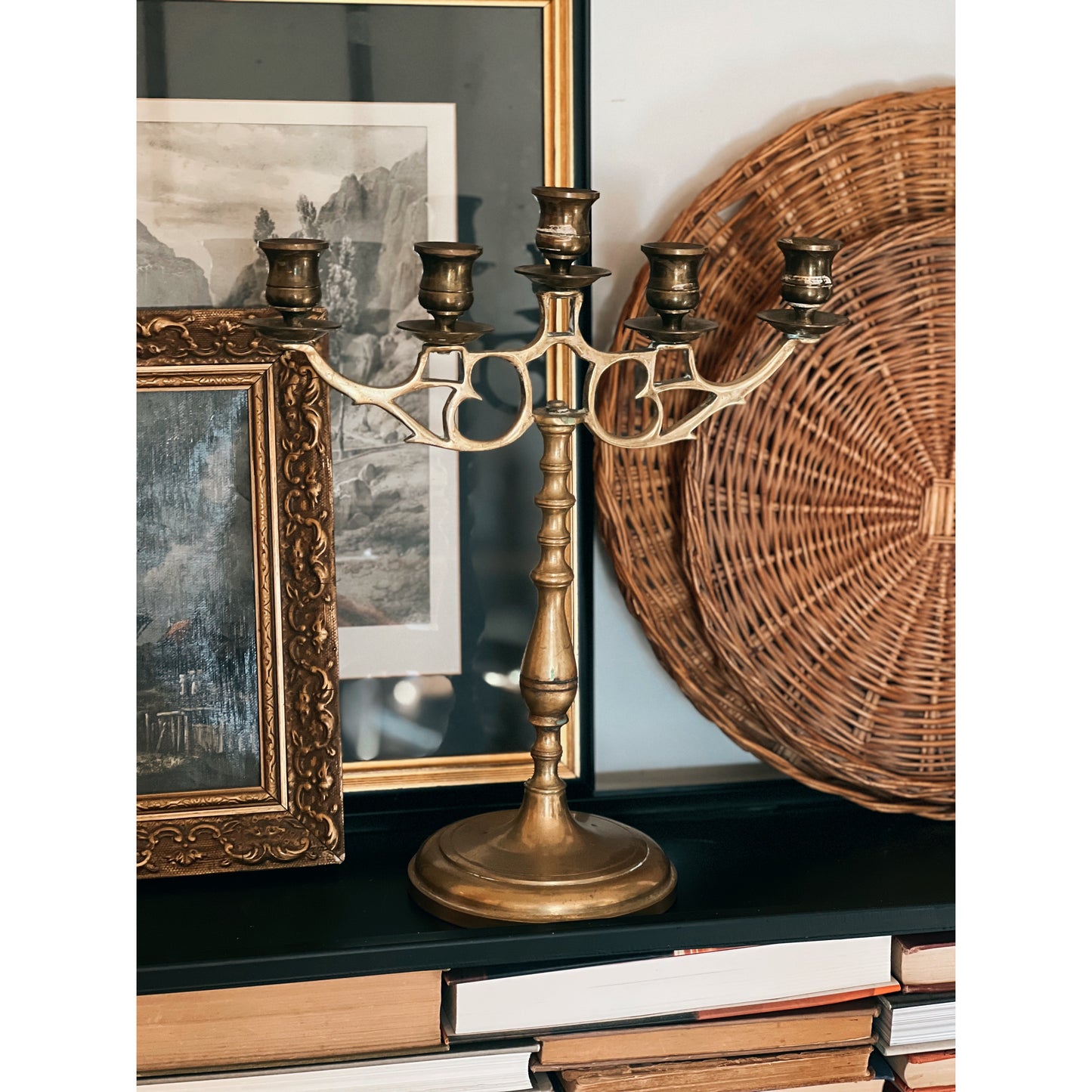 Tall Vintage Brass 5 Arm Candelabra