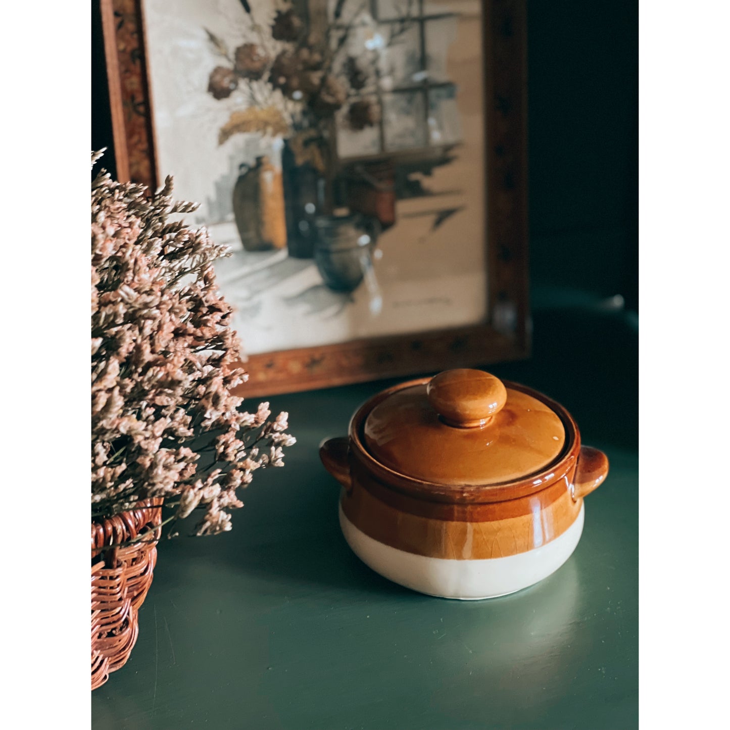 Vintage Caramel Stoneware Soup Bowl / Soup Crock with Lid