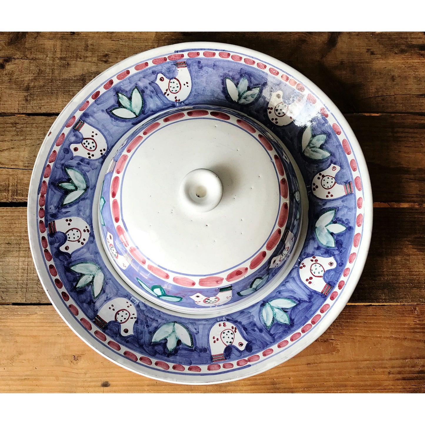 Hand Painted Round Serving Tray / Round Platter with Cloche Made in Portugal