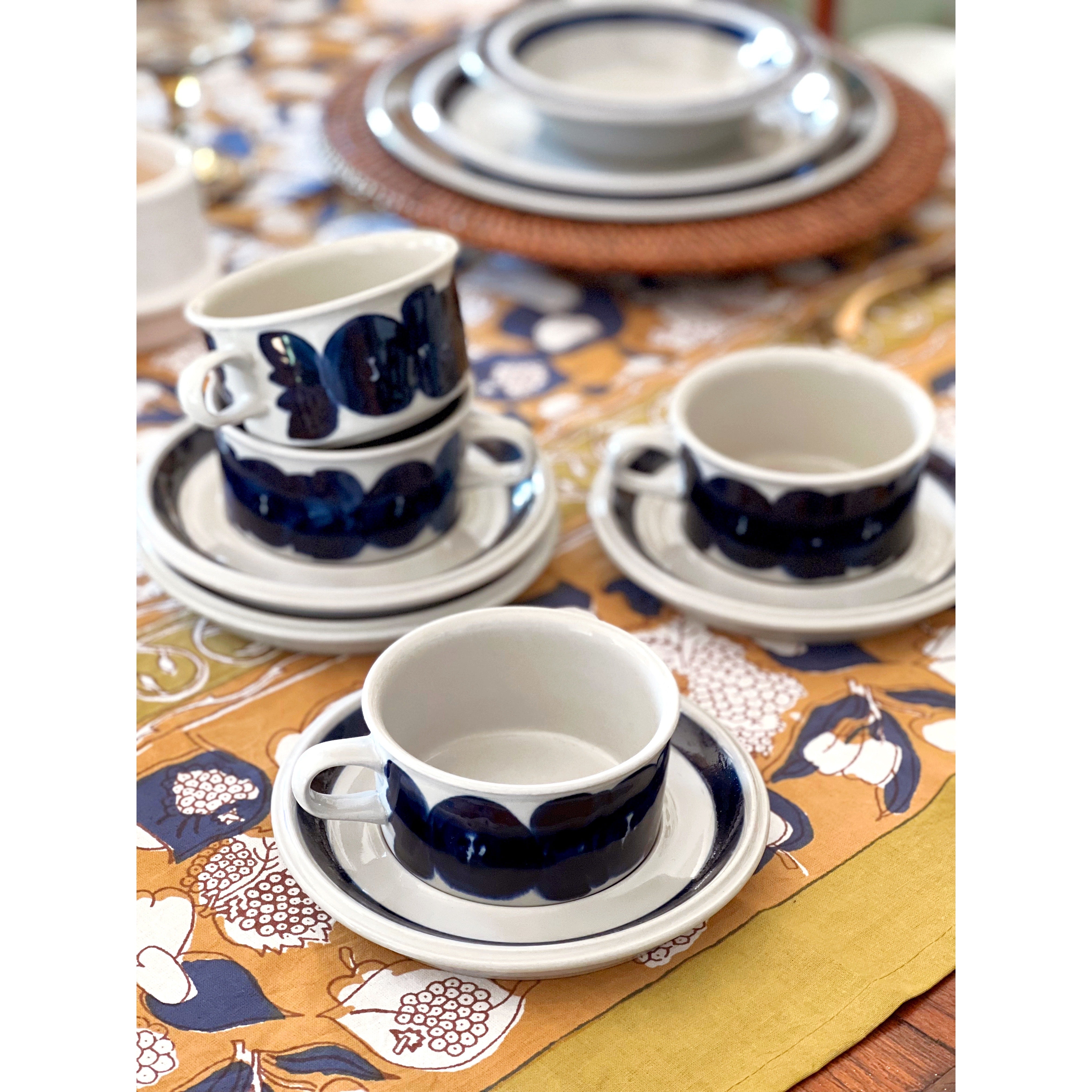 Vintage Arabia of Finland Anemone Blue Flat Cup & Saucer Set