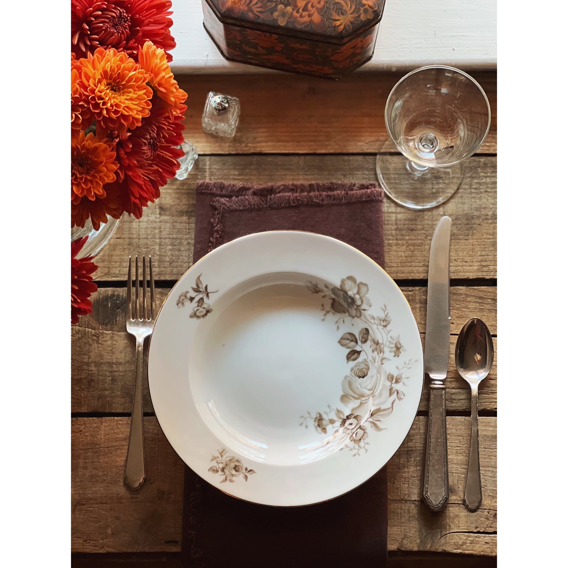 Johann Haviland Bavaria Twilight Rose Set of 4 Rimmed Soup Bowls