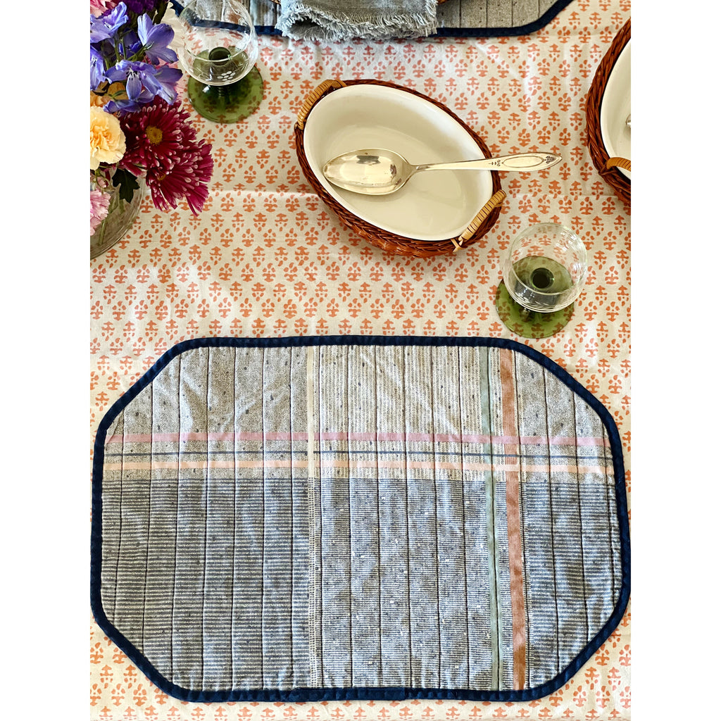 Blue Chambray Placemat on a table set for a meal