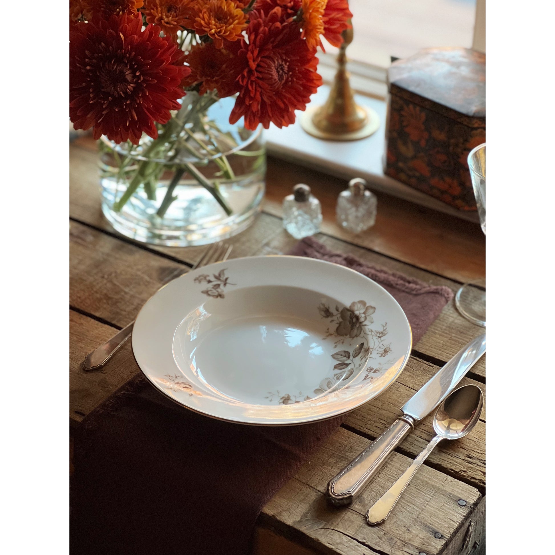 Johann Haviland Bavaria Twilight Rose Set of 4 Rimmed Soup Bowls