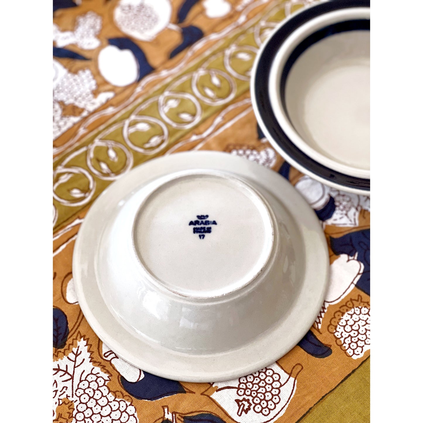 Vintage Arabia of Finland Anemone Blue Rim Cereal Bowl