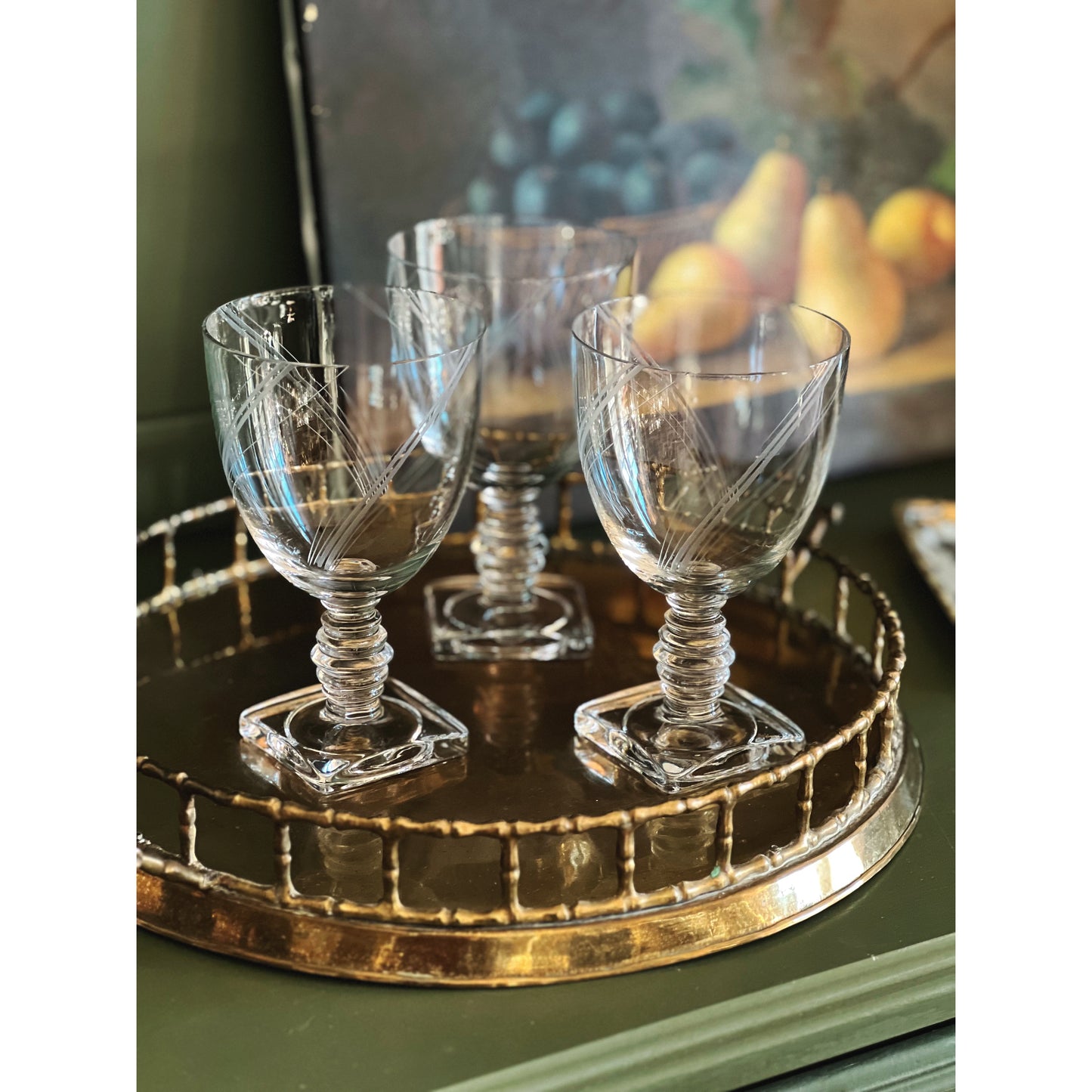 Etched Vintage Water Glass / Wine Glass