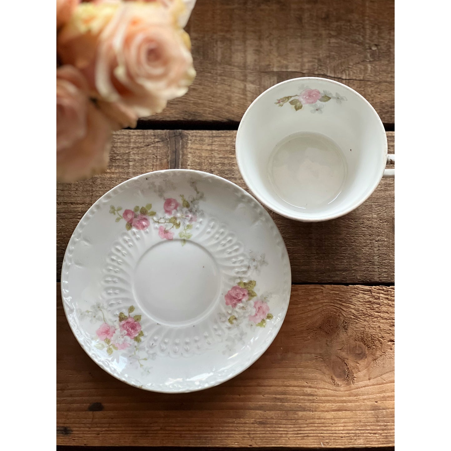 CH Field Haviland Limoges Floral Teacup & Saucer Set
