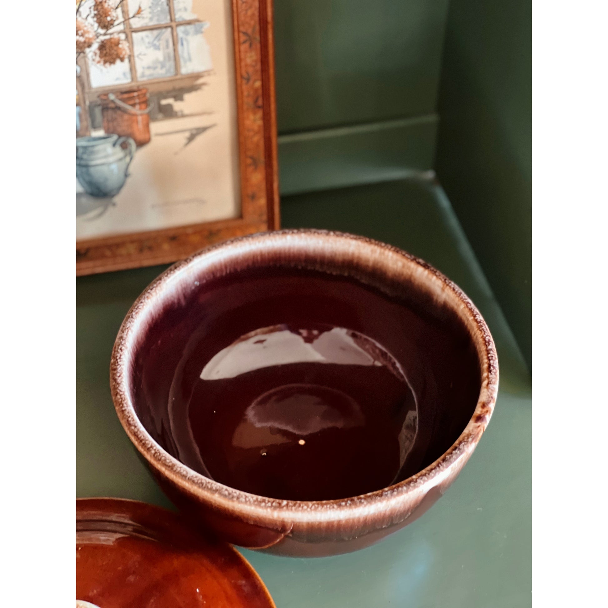 Vintage Kathy Kale Brown Drip Covered Casserole Dish with Handles