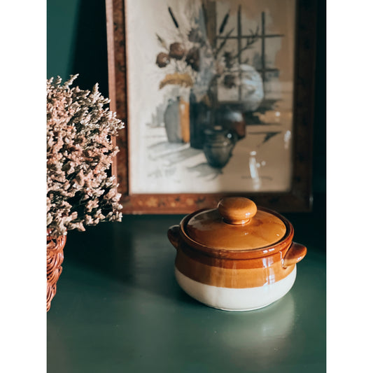 Vintage Caramel Stoneware Soup Bowl / Soup Crock with Lid