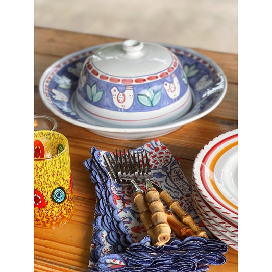 Hand Painted Round Serving Tray / Round Platter with Cloche Made in Portugal