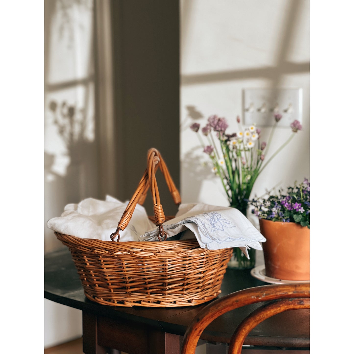 Vintage Two Handle Small Laundry Basket