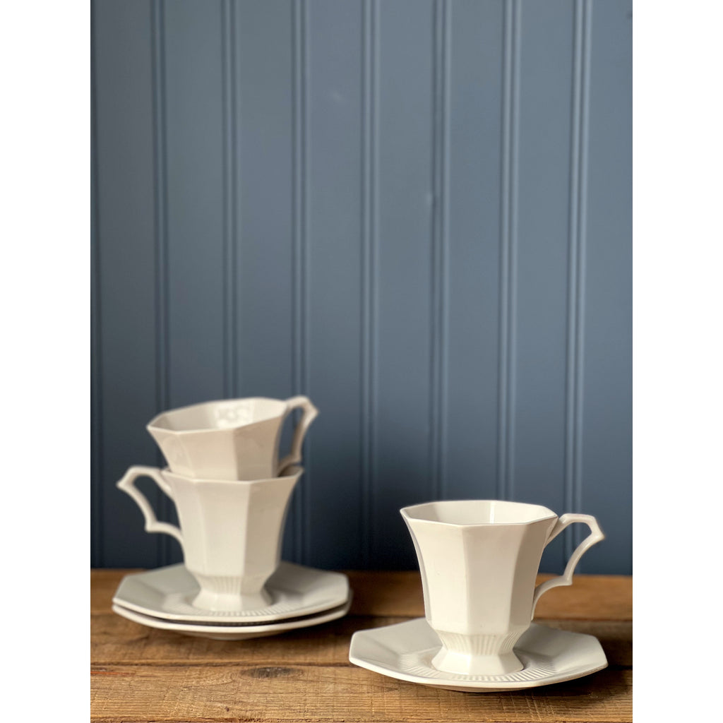 solid white teacup and saucer set