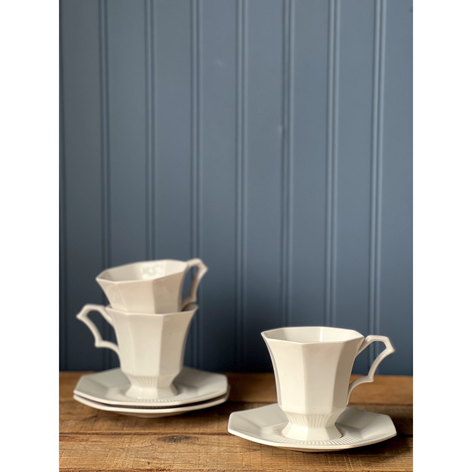 solid white teacup and saucer set