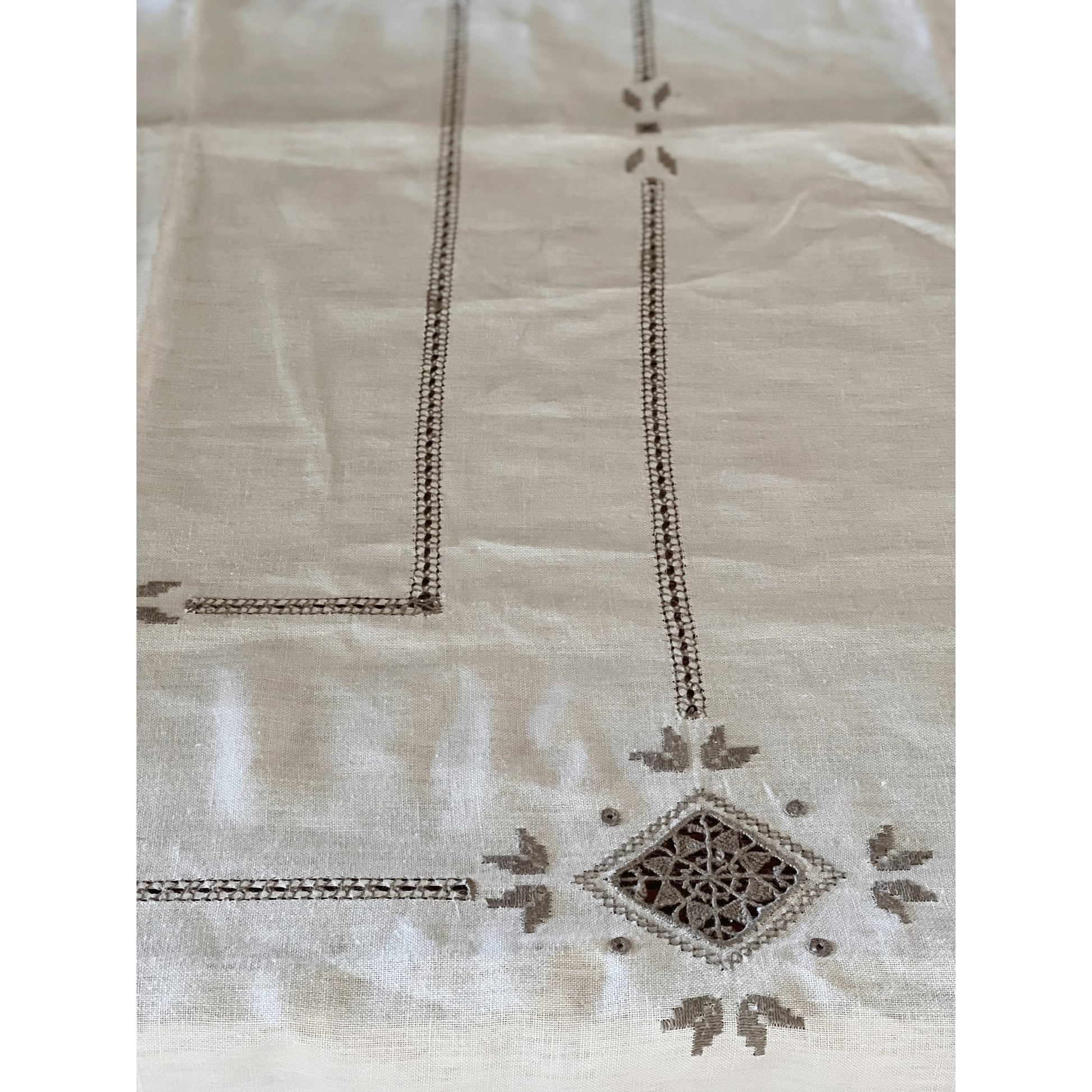 Vintage Embroidered Linen Tablecloth
