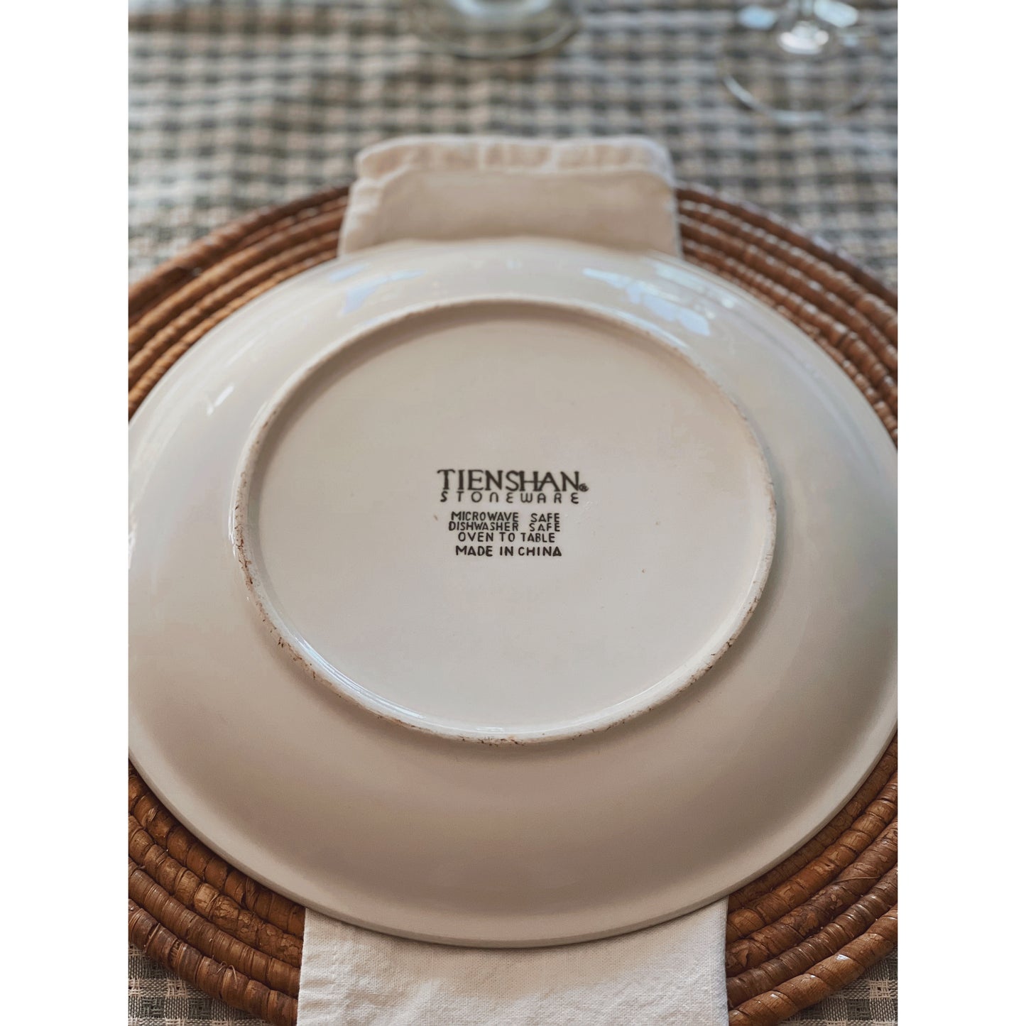 Vintage Tienshan Sponge Green Stoneware Dinner Plate